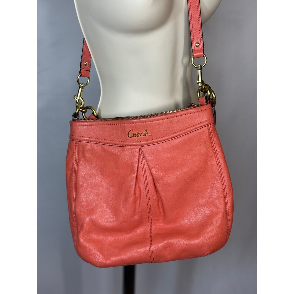 COACH Coral Leather Ashley Medium Crossbody Bag As Is